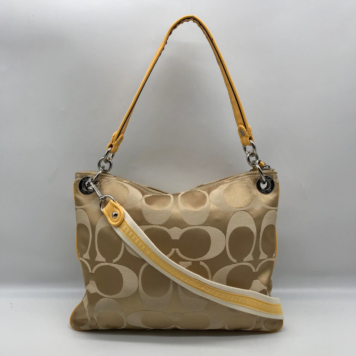 Coach Khaki and Yellow Signature Canvas Convertible Crossbody Bag 19698