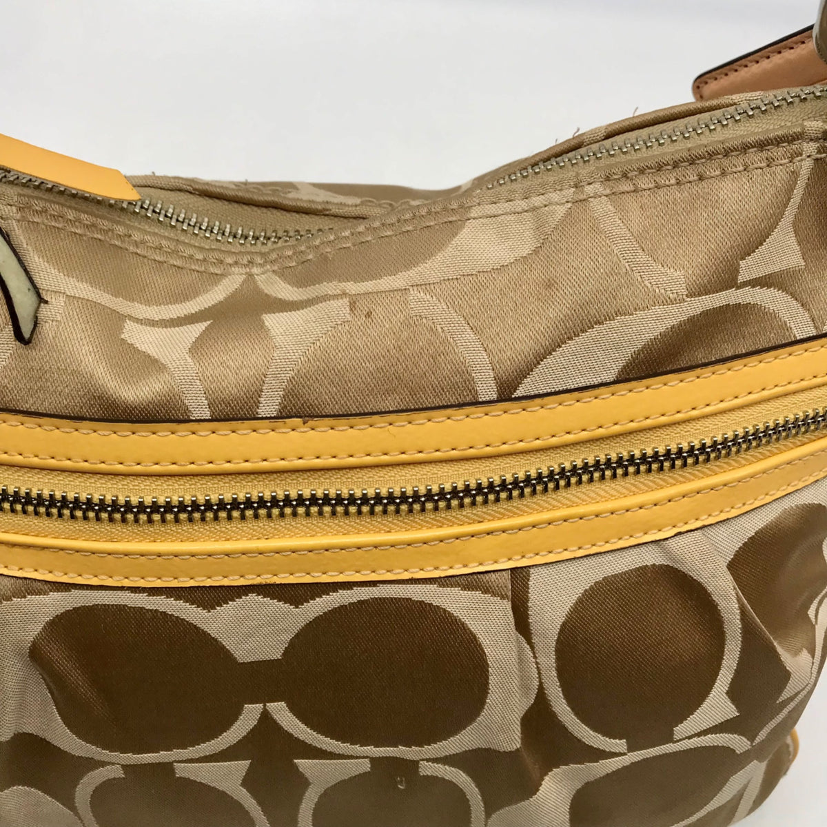 Coach Khaki and Yellow Signature Canvas Convertible Crossbody Bag 19698