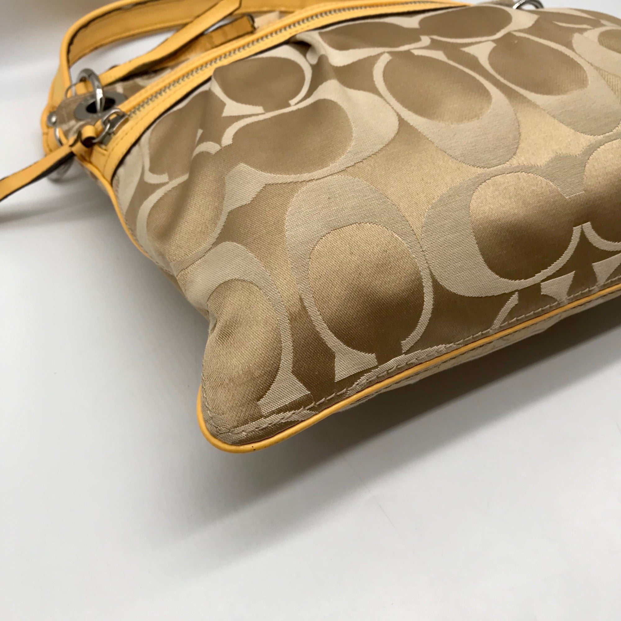 Coach Khaki and Yellow Signature Canvas Convertible Crossbody Bag 19698