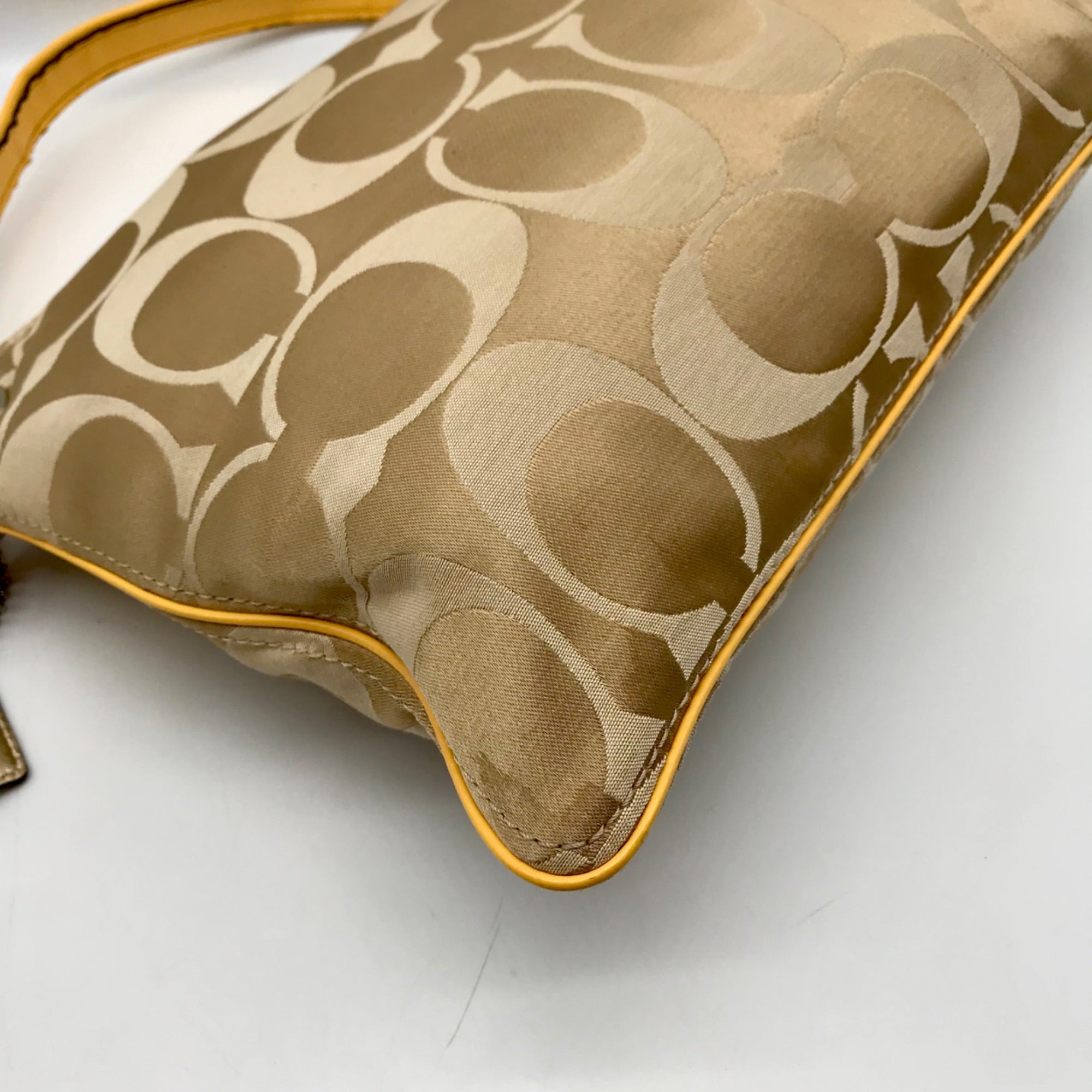 Coach Khaki and Yellow Signature Canvas Convertible Crossbody Bag 19698
