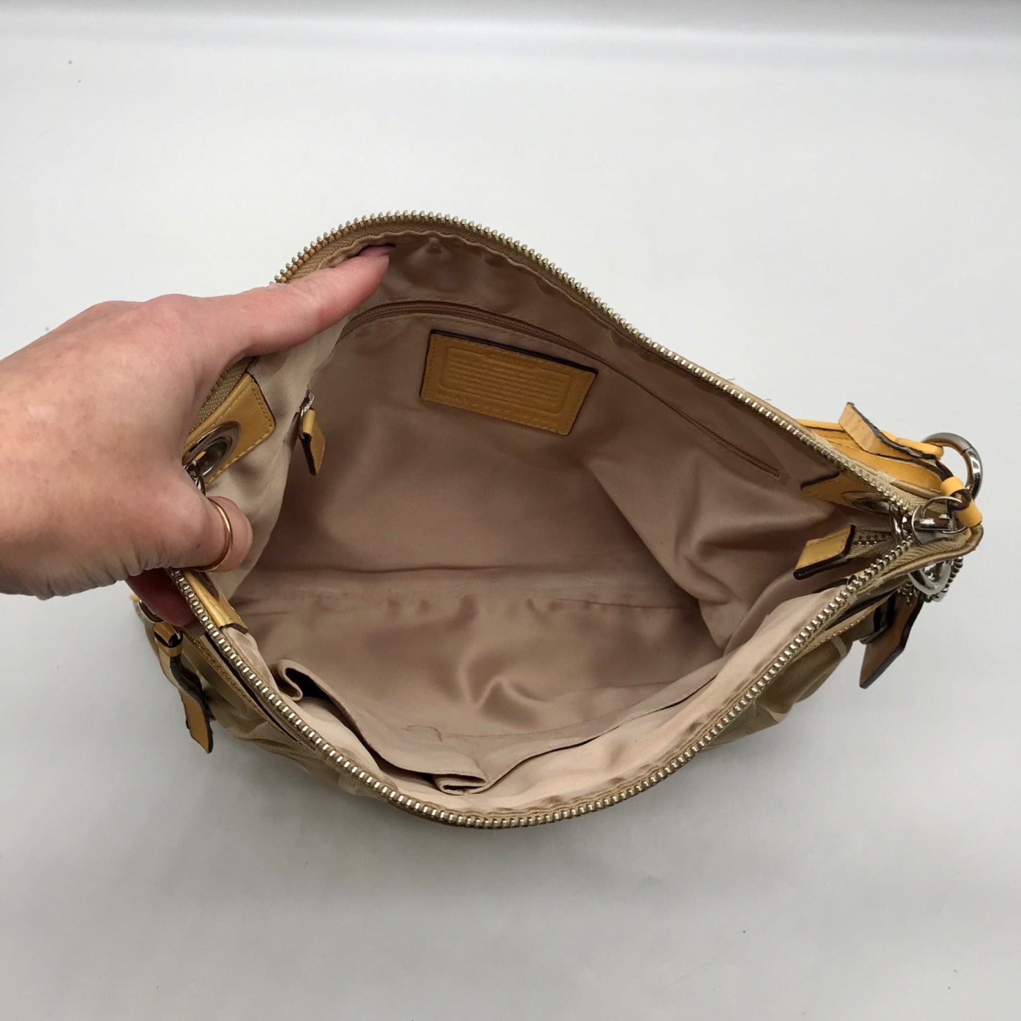 Coach Khaki and Yellow Signature Canvas Convertible Crossbody Bag 19698