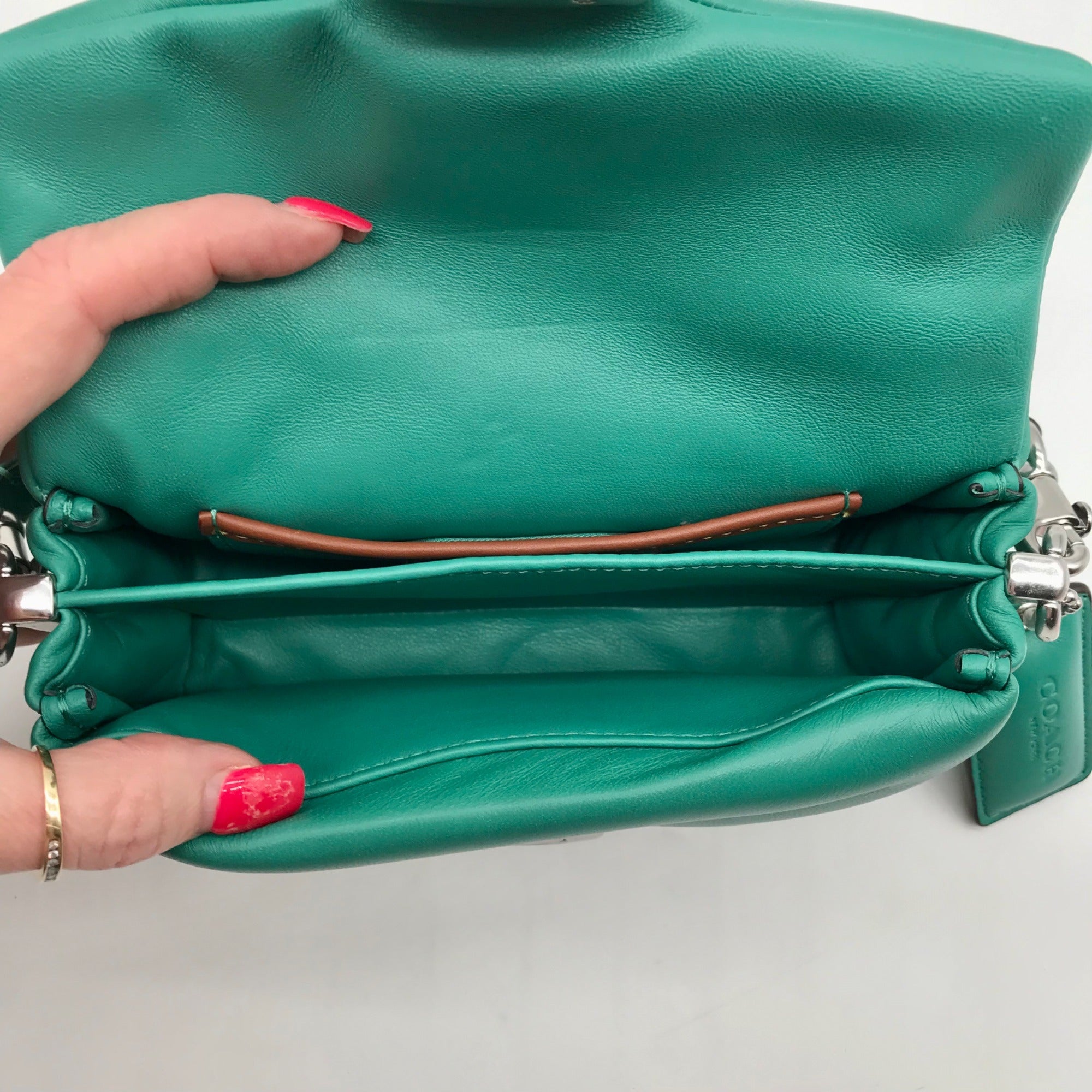 Coach Teal Leather Tabby 18 Pillow Shoulder Bag C3880