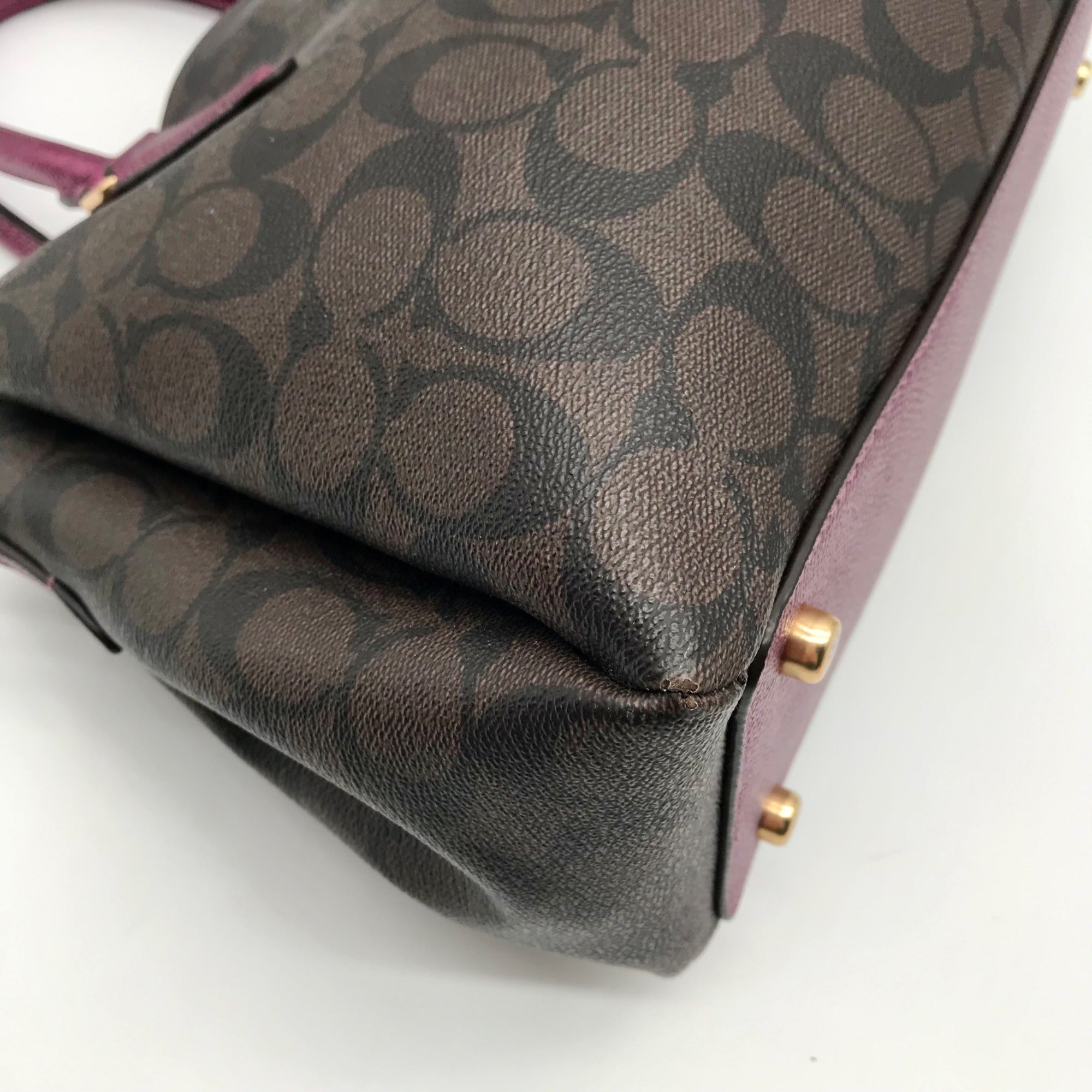 Coach Brown And Purple Monogram Convertible Satchel Bag F73292