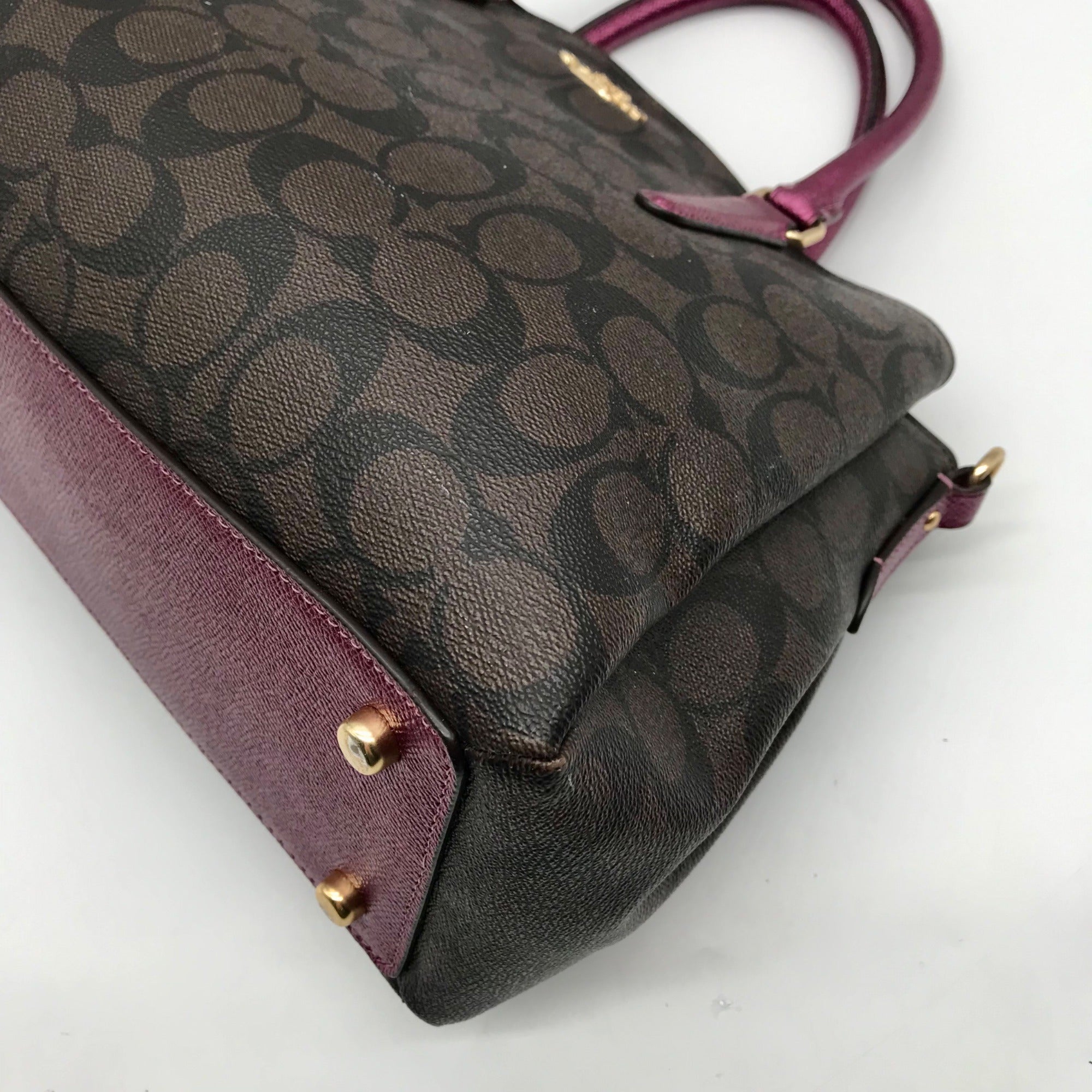 Coach Brown And Purple Monogram Convertible Satchel Bag F73292