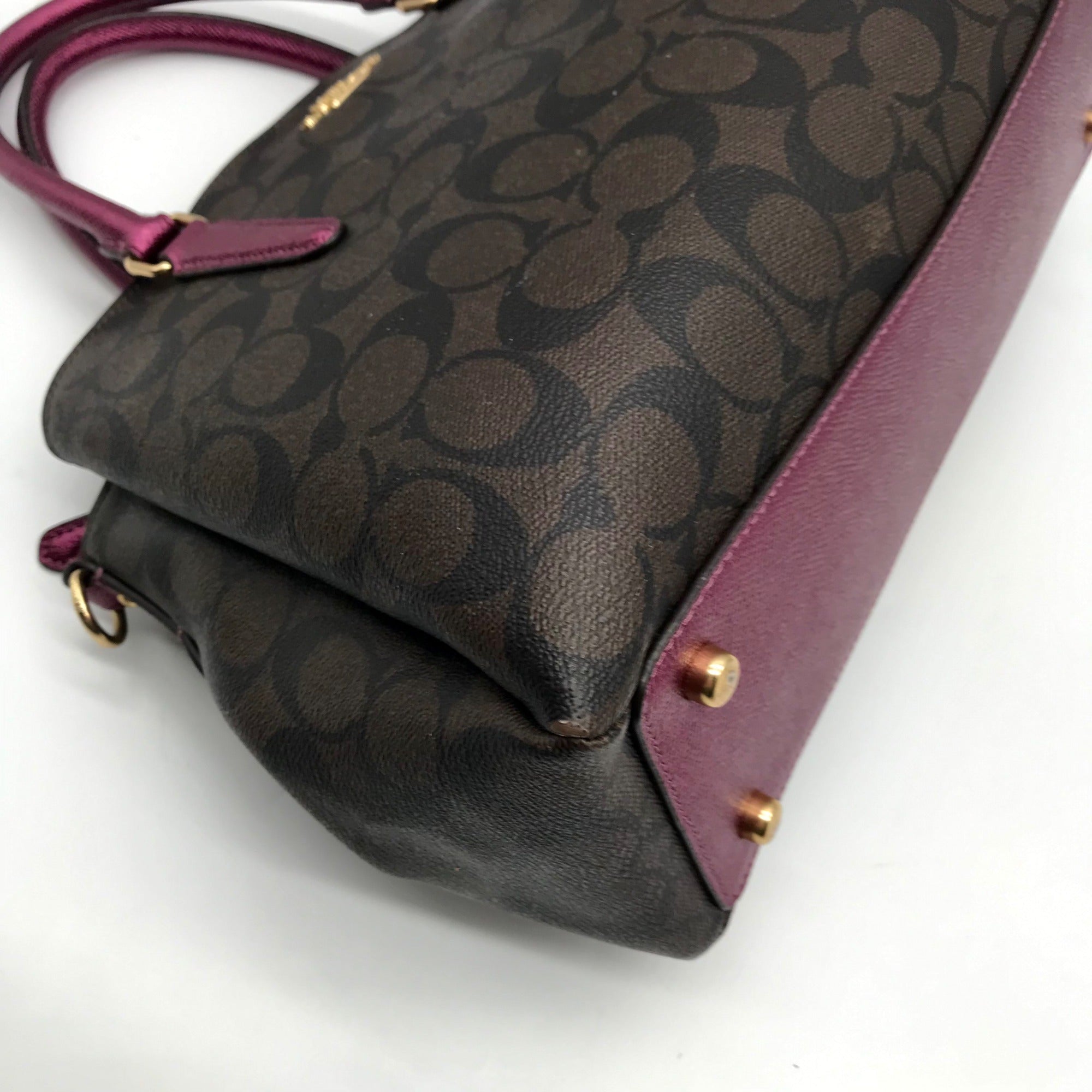 Coach Brown And Purple Monogram Convertible Satchel Bag F73292