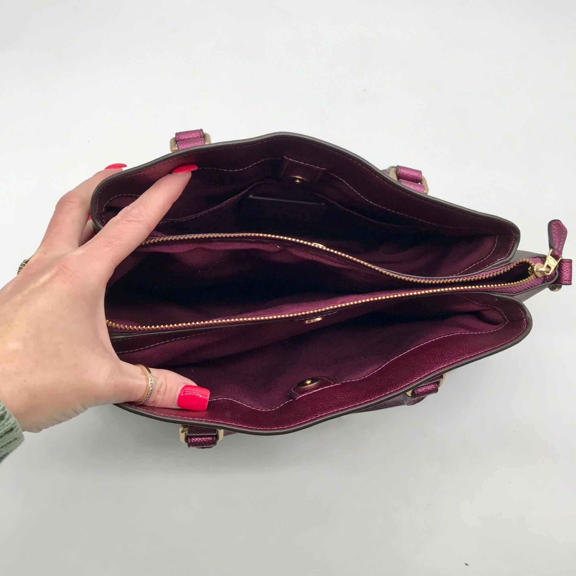 Coach Brown And Purple Monogram Convertible Satchel Bag F73292