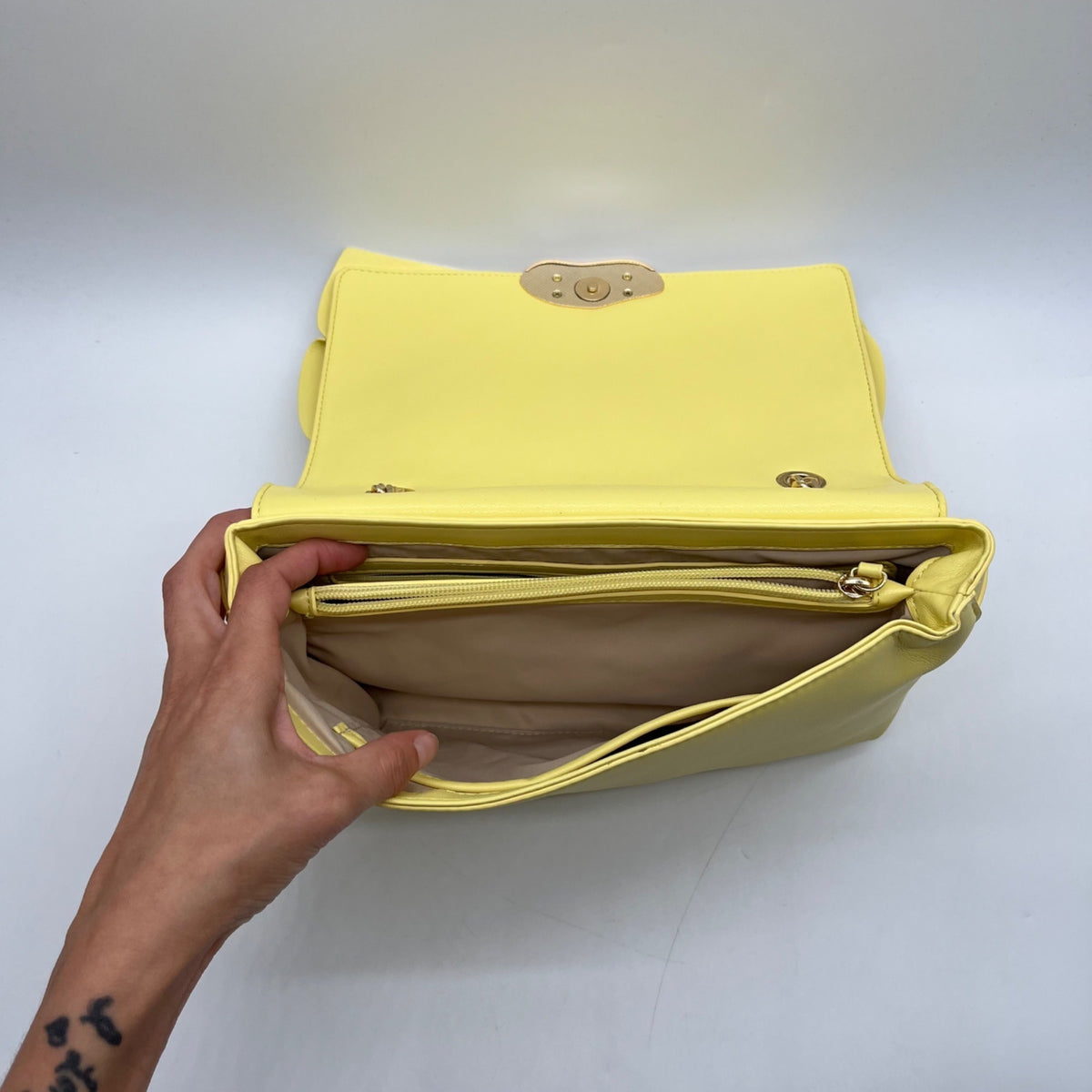 I.N.C. Yellow Soft Faux Leather Ajae Shell Shoulder Bag