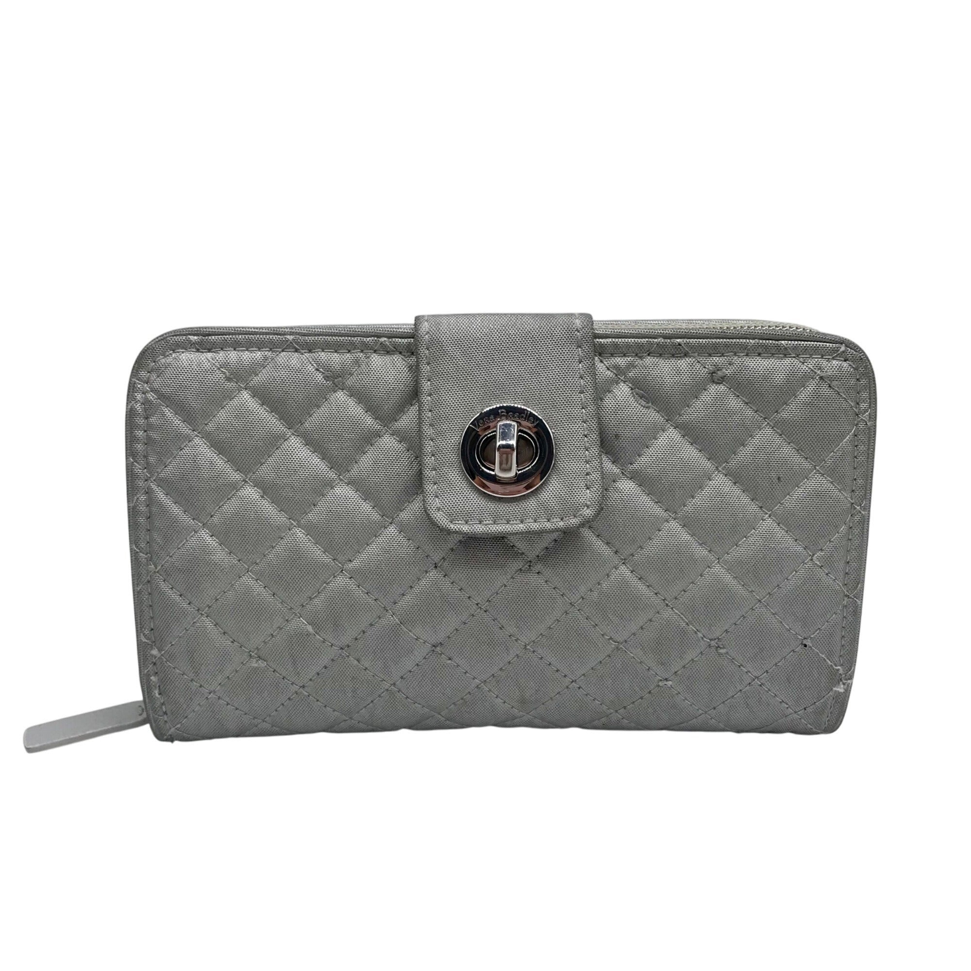 Vera Bradley Silver Microfiber RFID Turnlock Wallet 