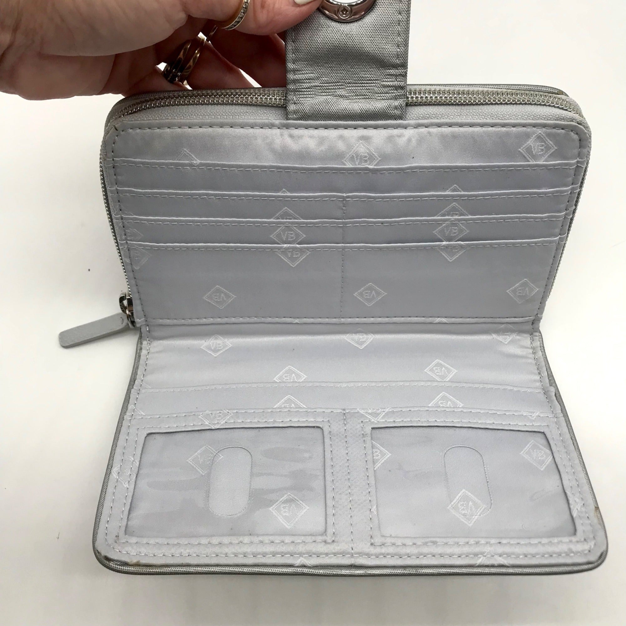 Vera Bradley Silver Microfiber RFID Turnlock Wallet