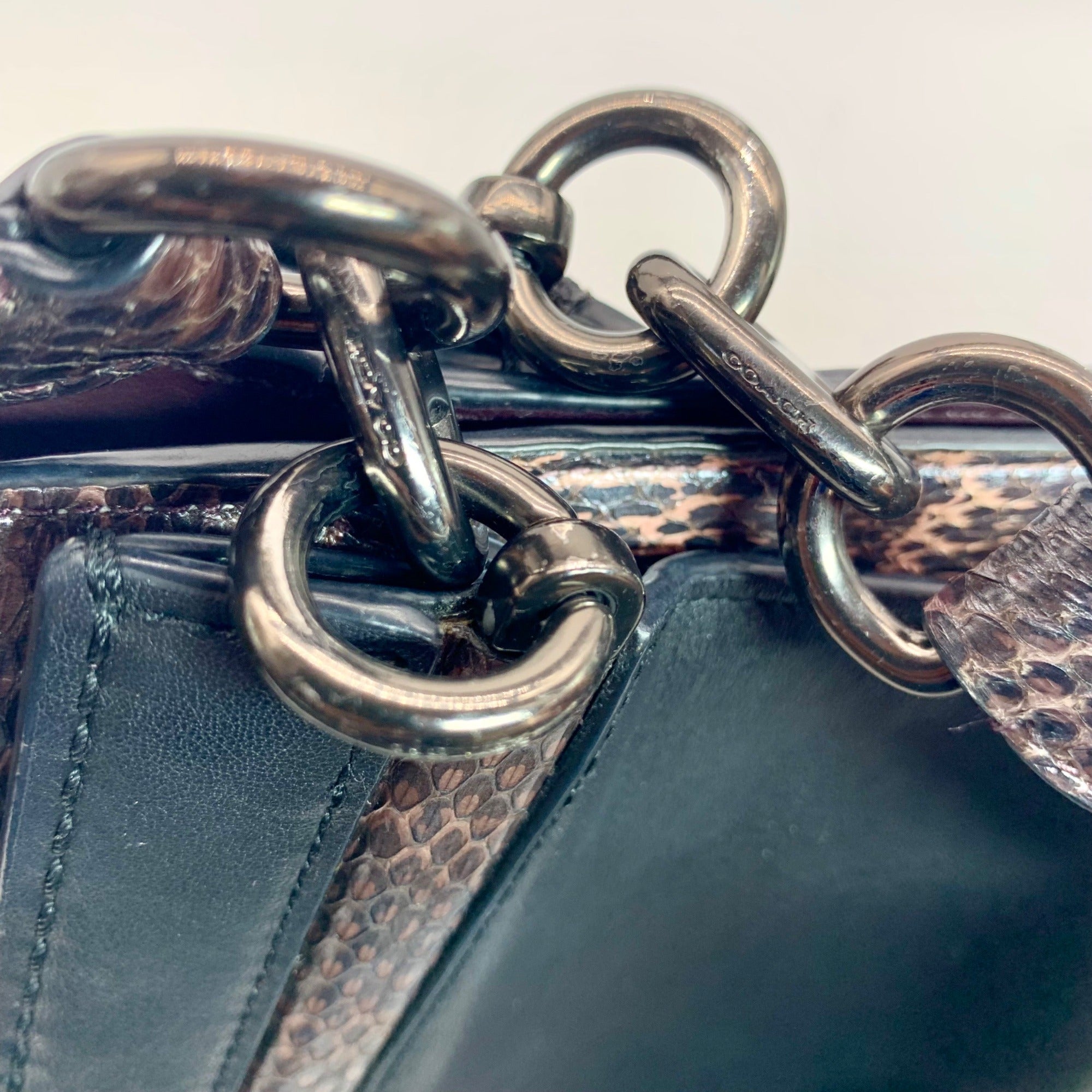 Coach Black Colorblock Dreamer 36 Satchel Bag With Snakeskin Detail 76459