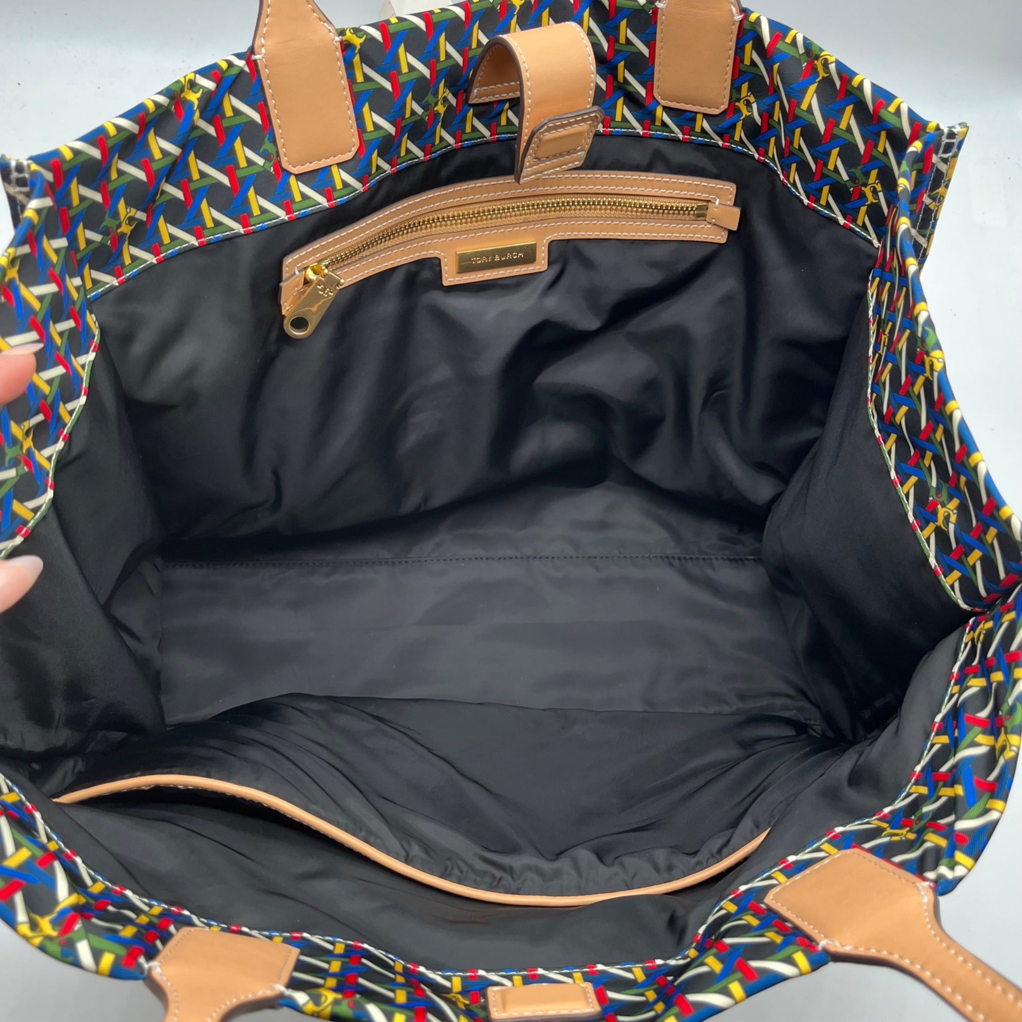Tory Burch Black Basketweave Nylon &amp; Leather Ella Tote Bag