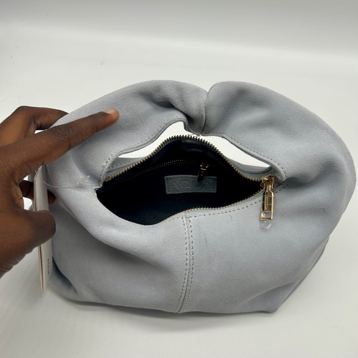 Aqua Small Blue Suede Hobo Bag