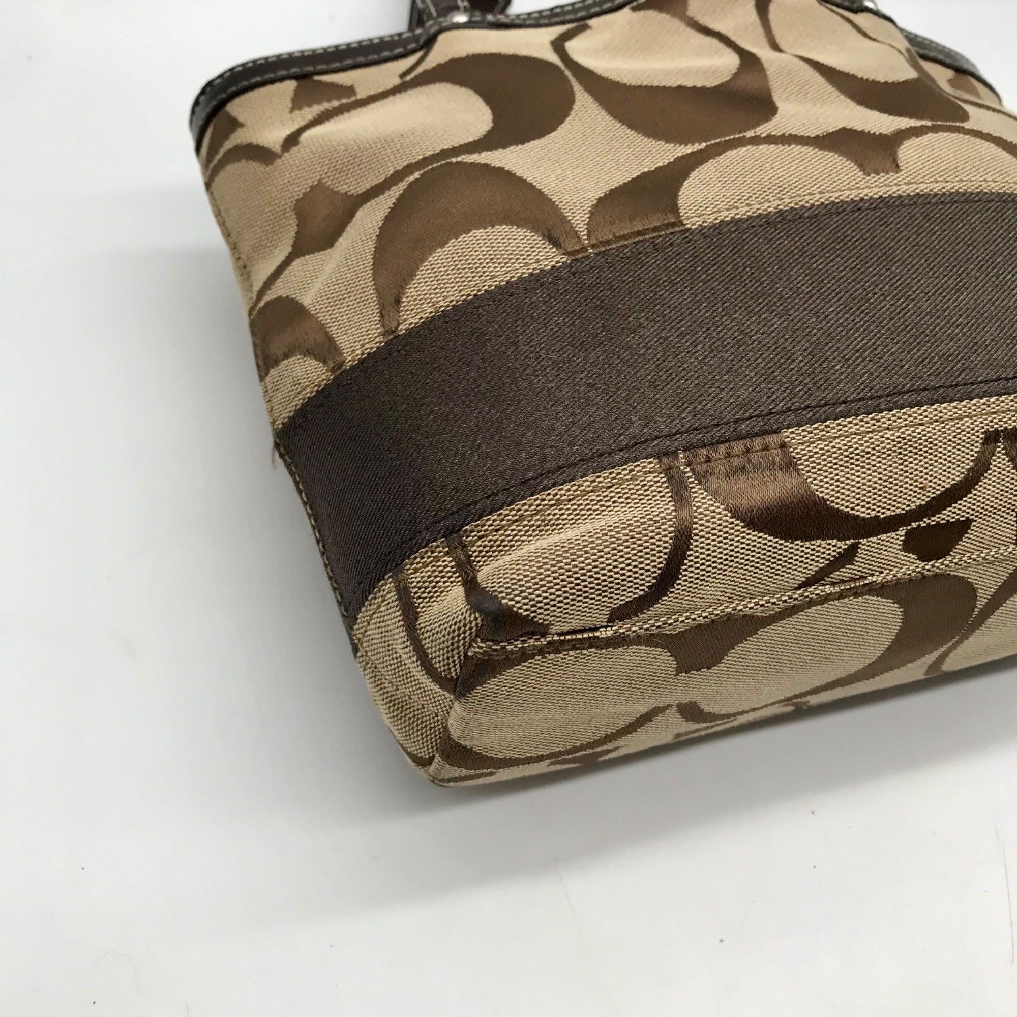 Coach Brown Monogram Canvas Signature Stripe Mini Tote Bag F47750