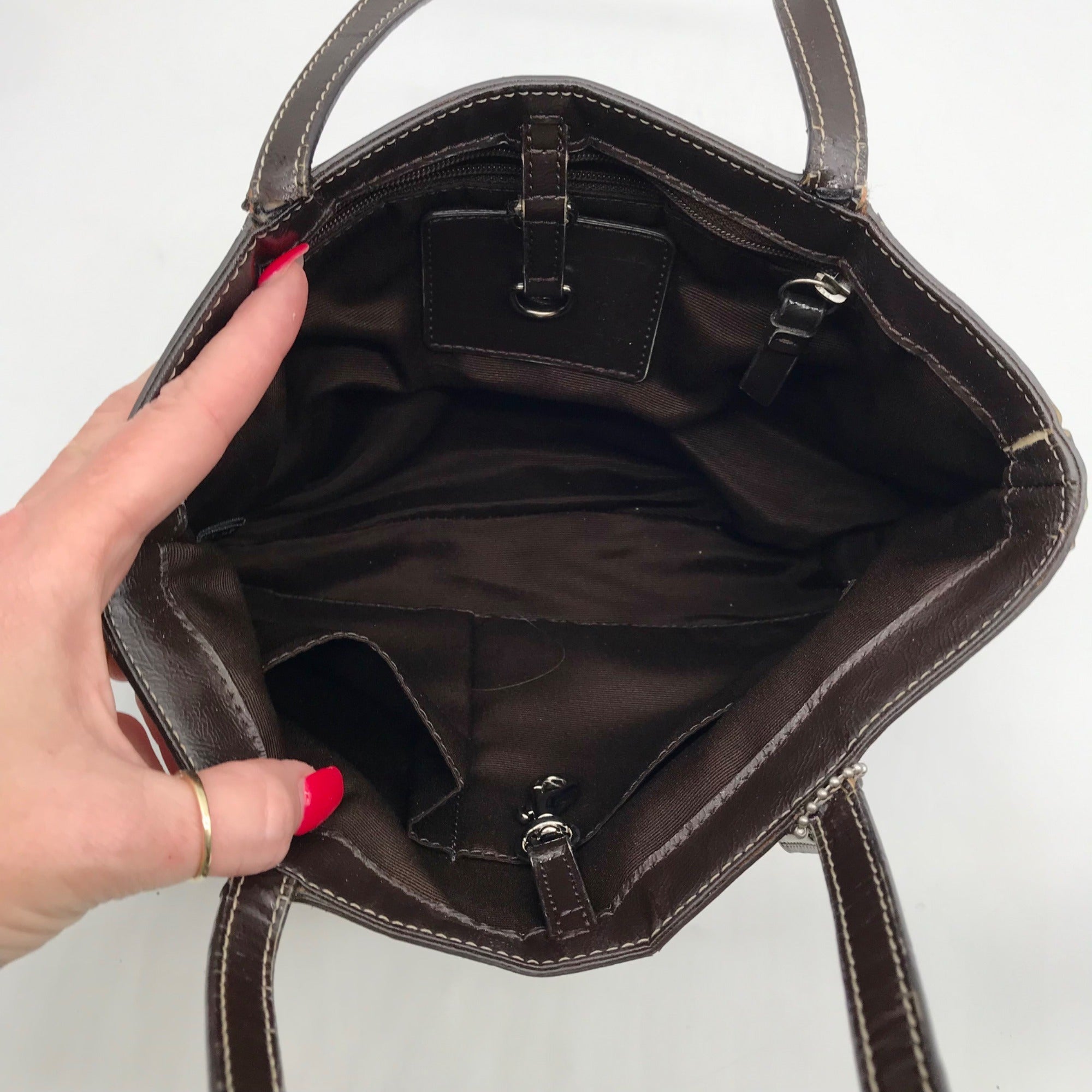 Coach Brown Monogram Canvas Signature Stripe Mini Tote Bag F47750