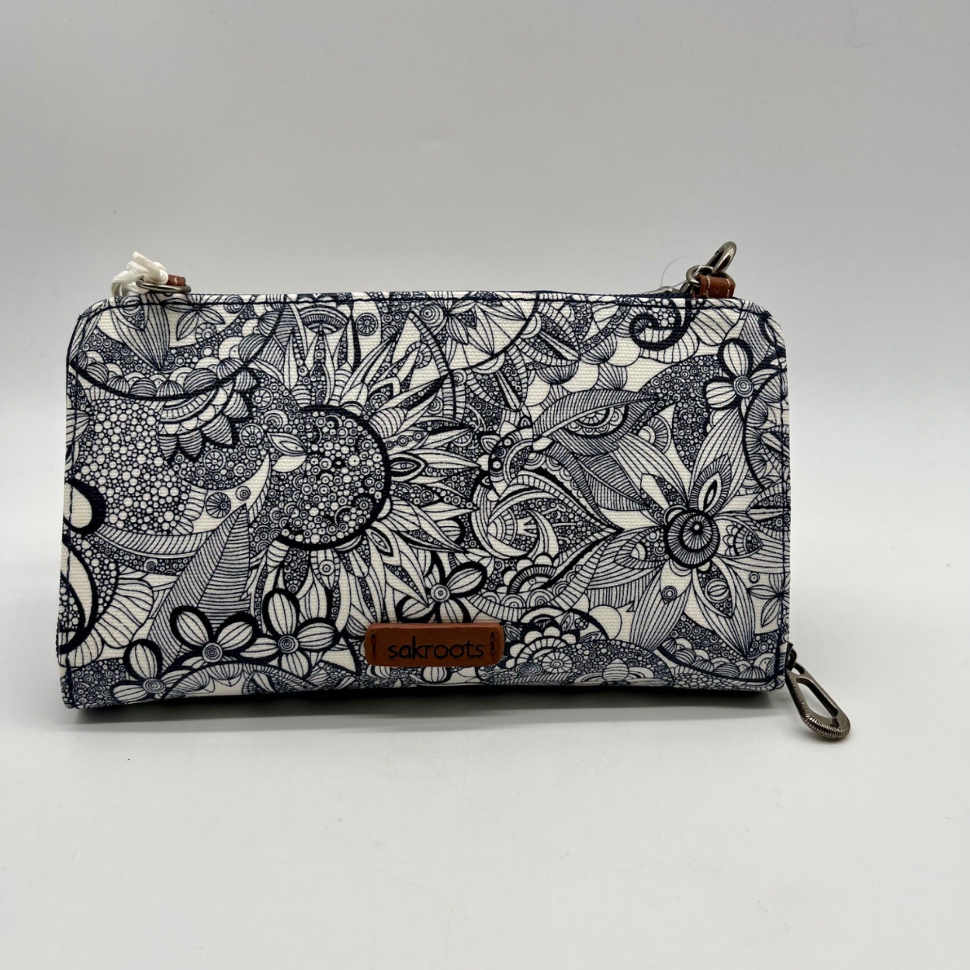 Sakroots Blue &amp; White Artist Circle Coated Canvas Large Smartphone Crossbody Bag