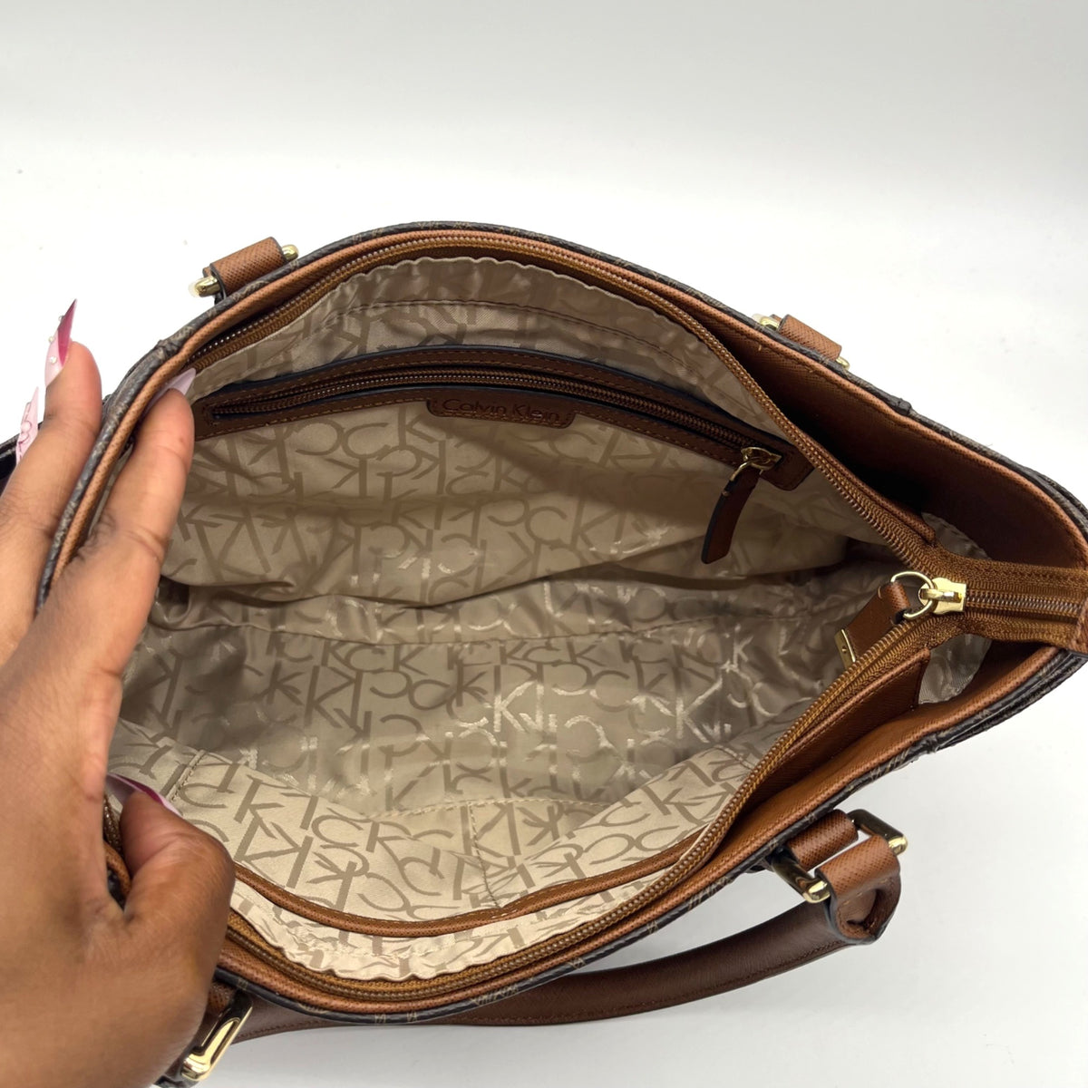 Calvin Klein Brown Monogram Triple-Compartment Tote Bag