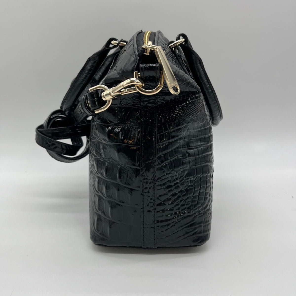 Brahmin Black Croc-Embossed Leather Convertible Satchel