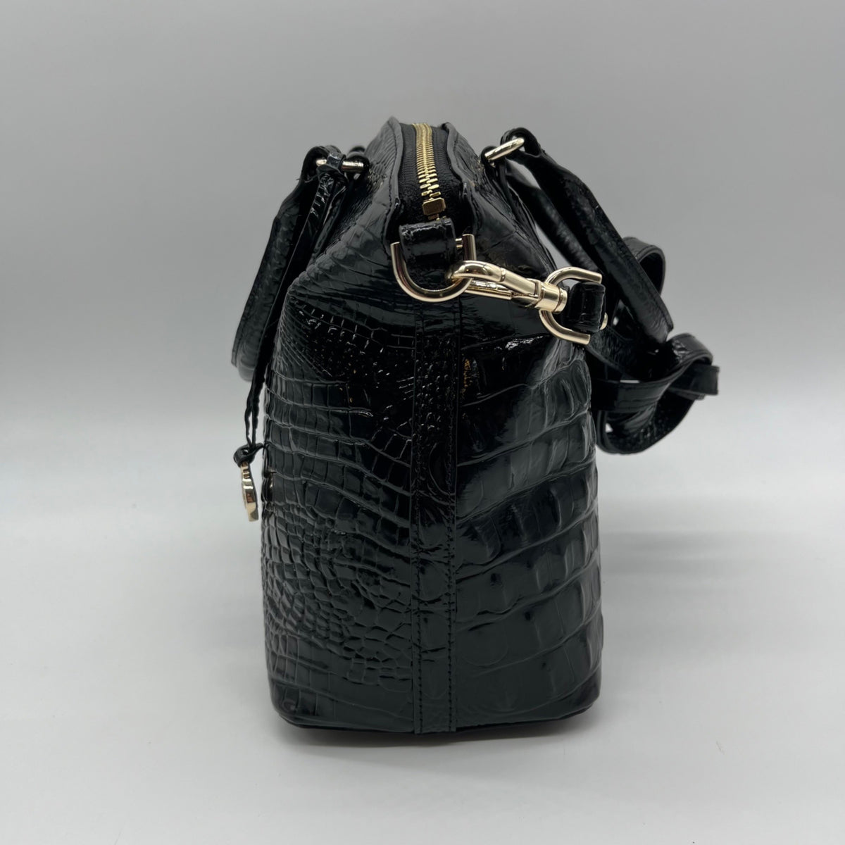 Brahmin Black Croc-Embossed Leather Convertible Satchel