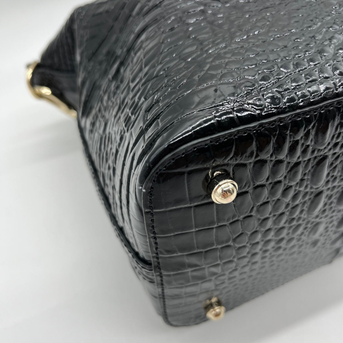 Brahmin Black Croc-Embossed Leather Convertible Satchel