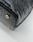 Brahmin Black Croc-Embossed Leather Convertible Satchel