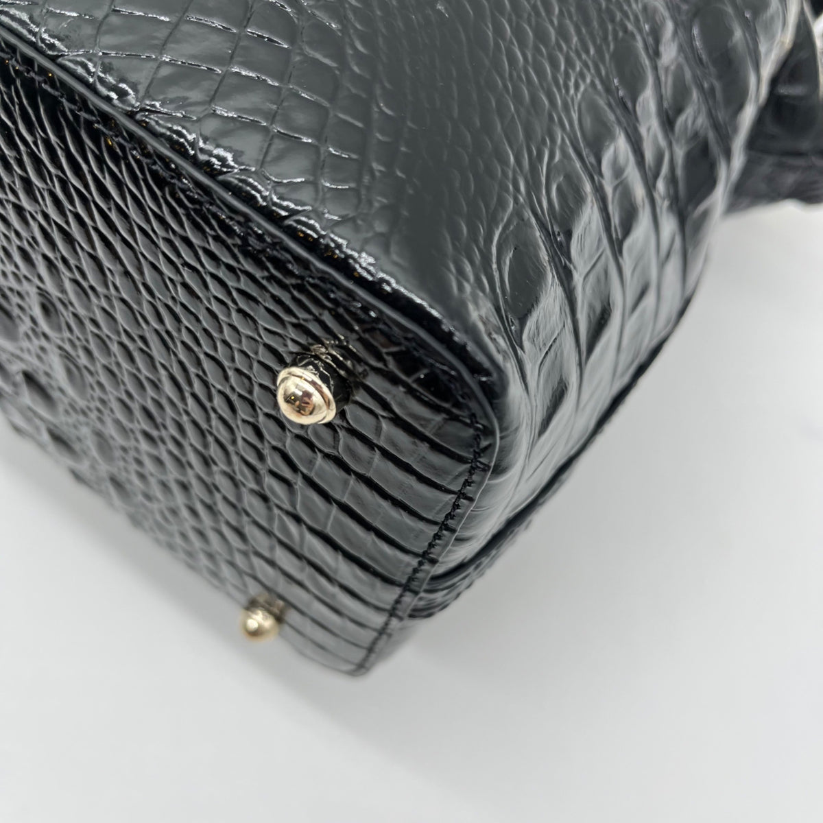 Brahmin Black Croc-Embossed Leather Convertible Satchel