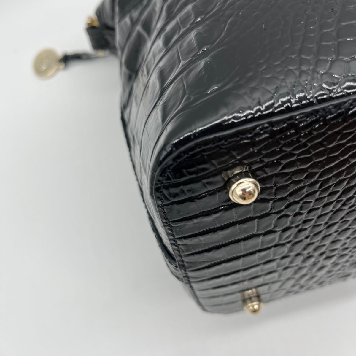 Brahmin Black Croc-Embossed Leather Convertible Satchel