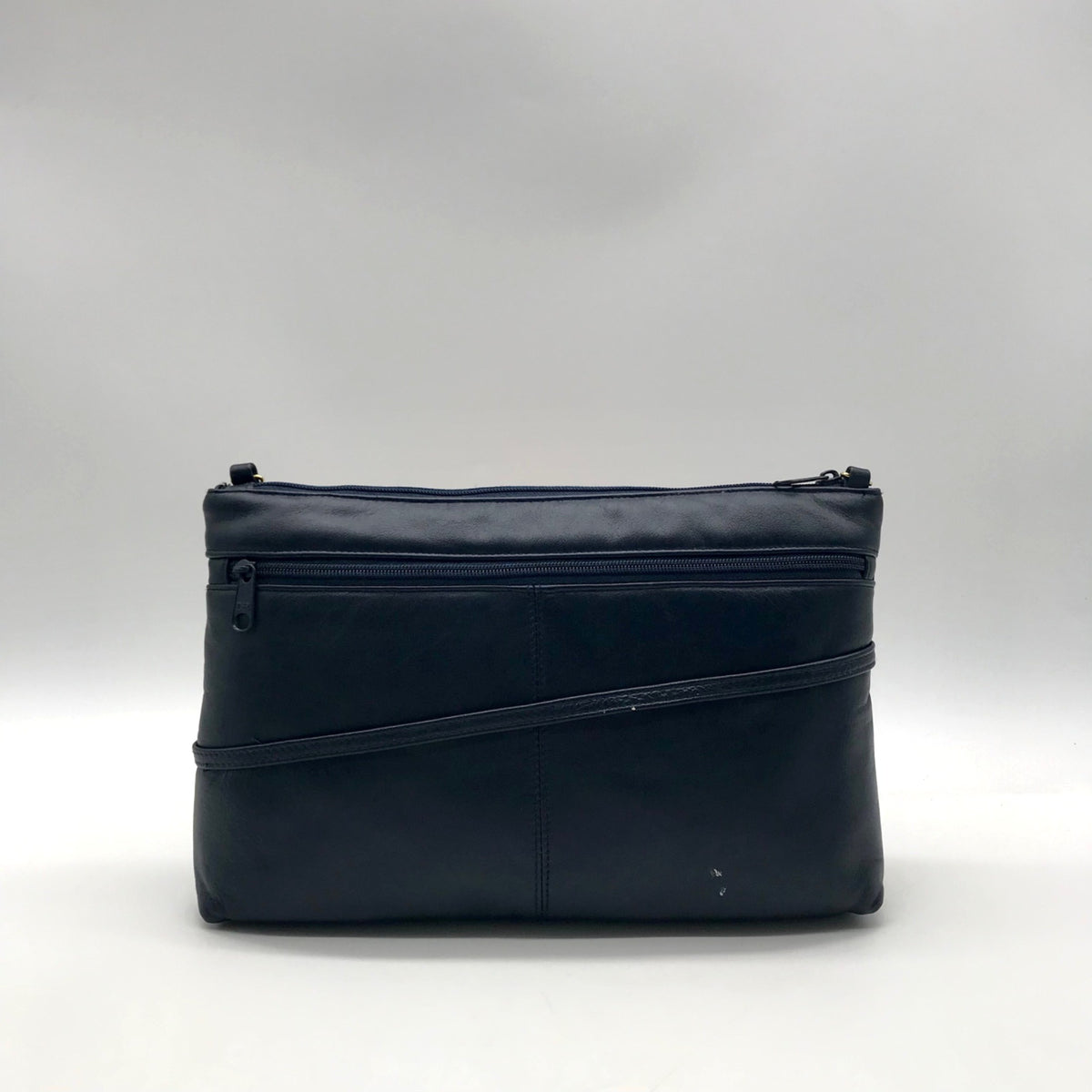 Dark Blue Leather Pleated Shoulder Bag