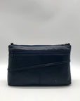 Dark Blue Leather Pleated Shoulder Bag