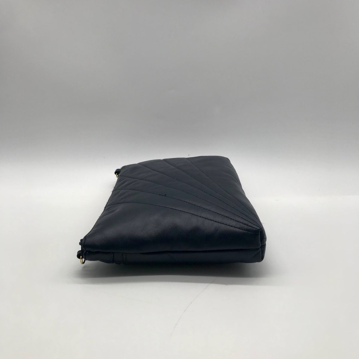 Dark Blue Leather Pleated Shoulder Bag