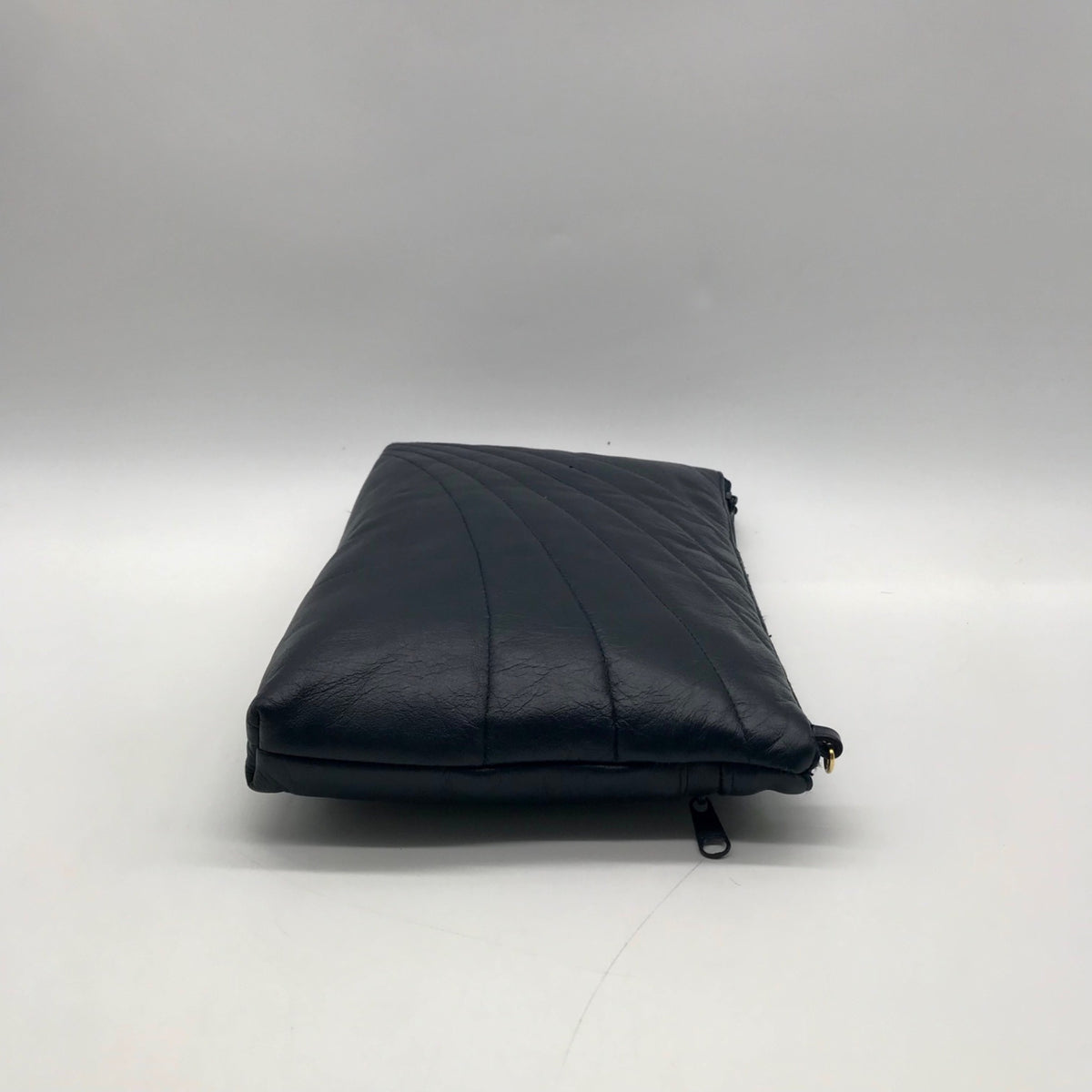Dark Blue Leather Pleated Shoulder Bag