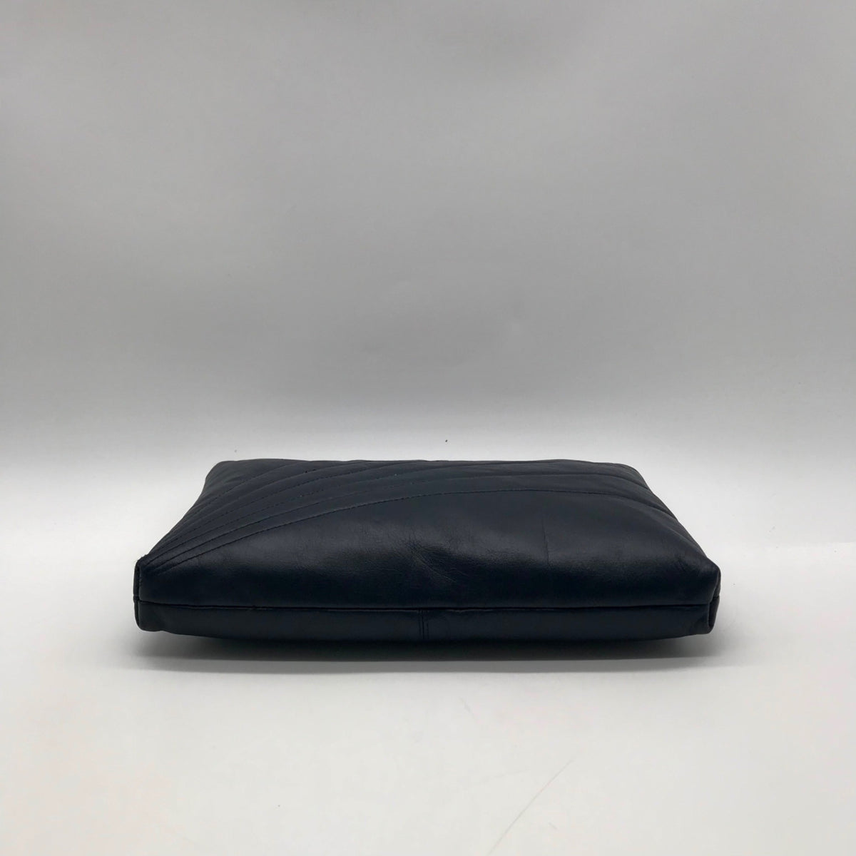 Dark Blue Leather Pleated Shoulder Bag