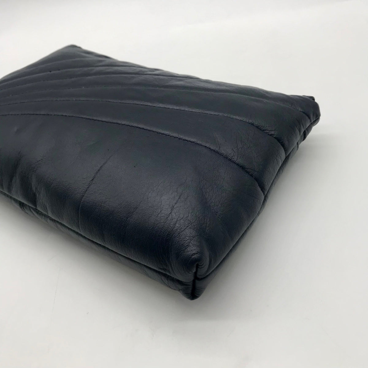 Dark Blue Leather Pleated Shoulder Bag