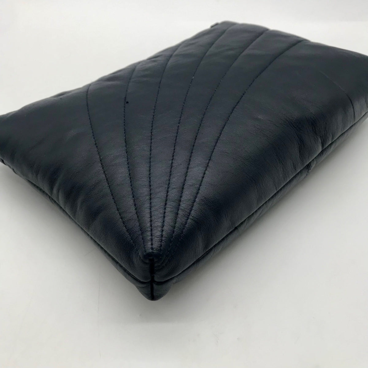 Dark Blue Leather Pleated Shoulder Bag