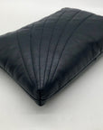 Dark Blue Leather Pleated Shoulder Bag