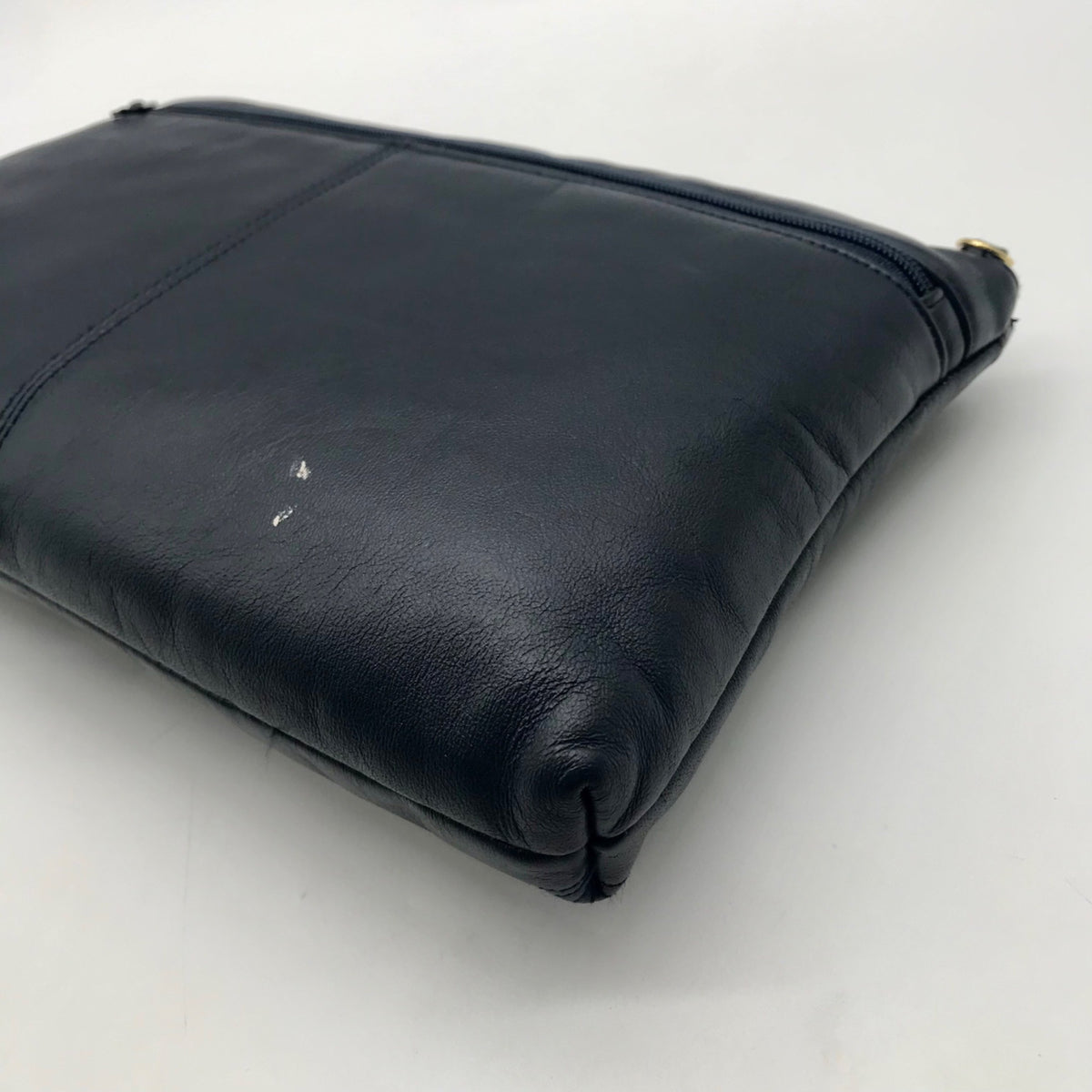 Dark Blue Leather Pleated Shoulder Bag