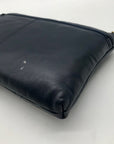 Dark Blue Leather Pleated Shoulder Bag