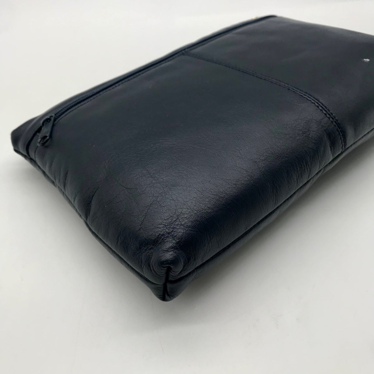 Dark Blue Leather Pleated Shoulder Bag