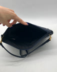 Dark Blue Leather Pleated Shoulder Bag