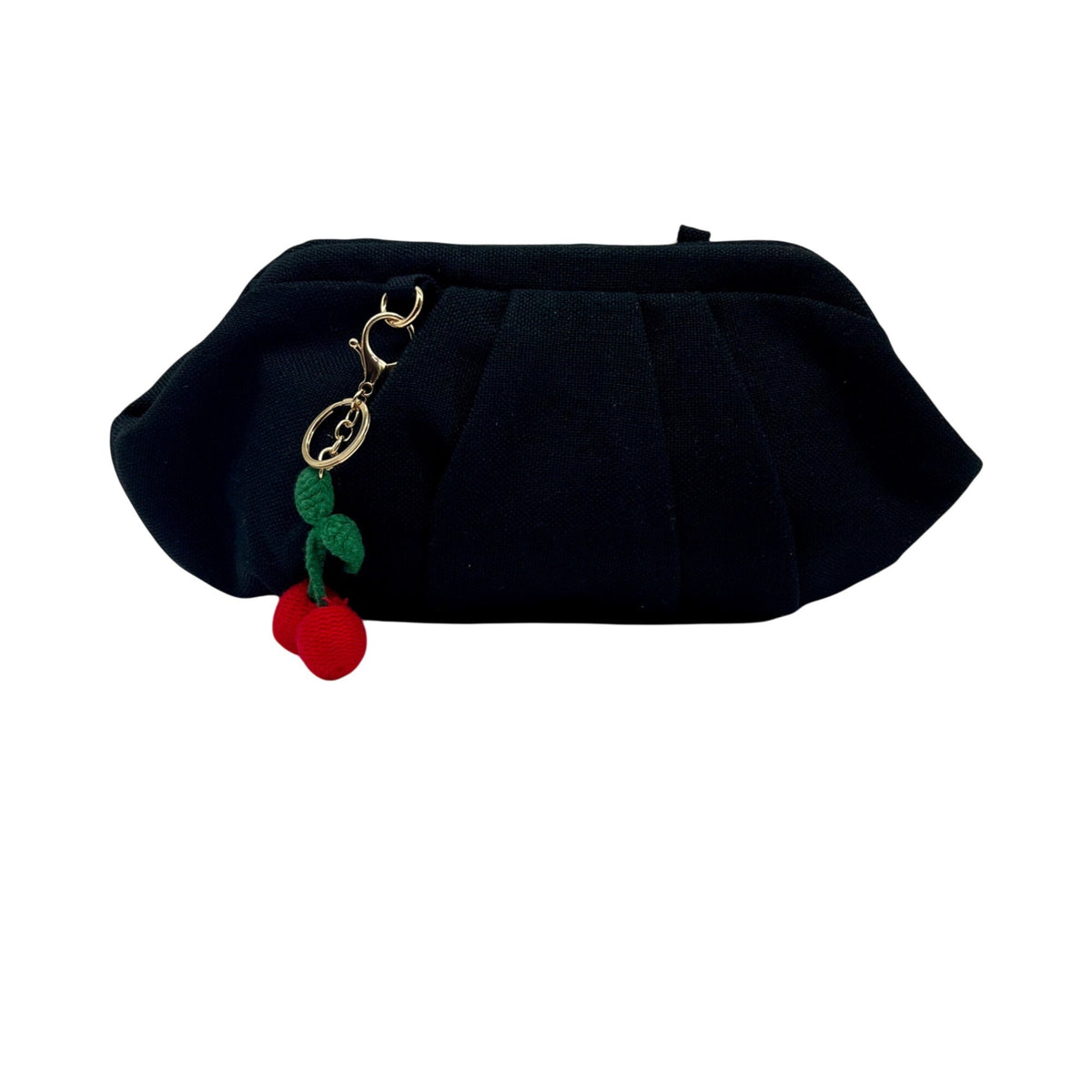 Aqua Black Linen &amp; Cotton Pouch with Bag Charm