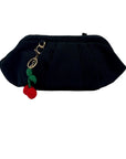 Aqua Black Linen & Cotton Pouch with Bag Charm