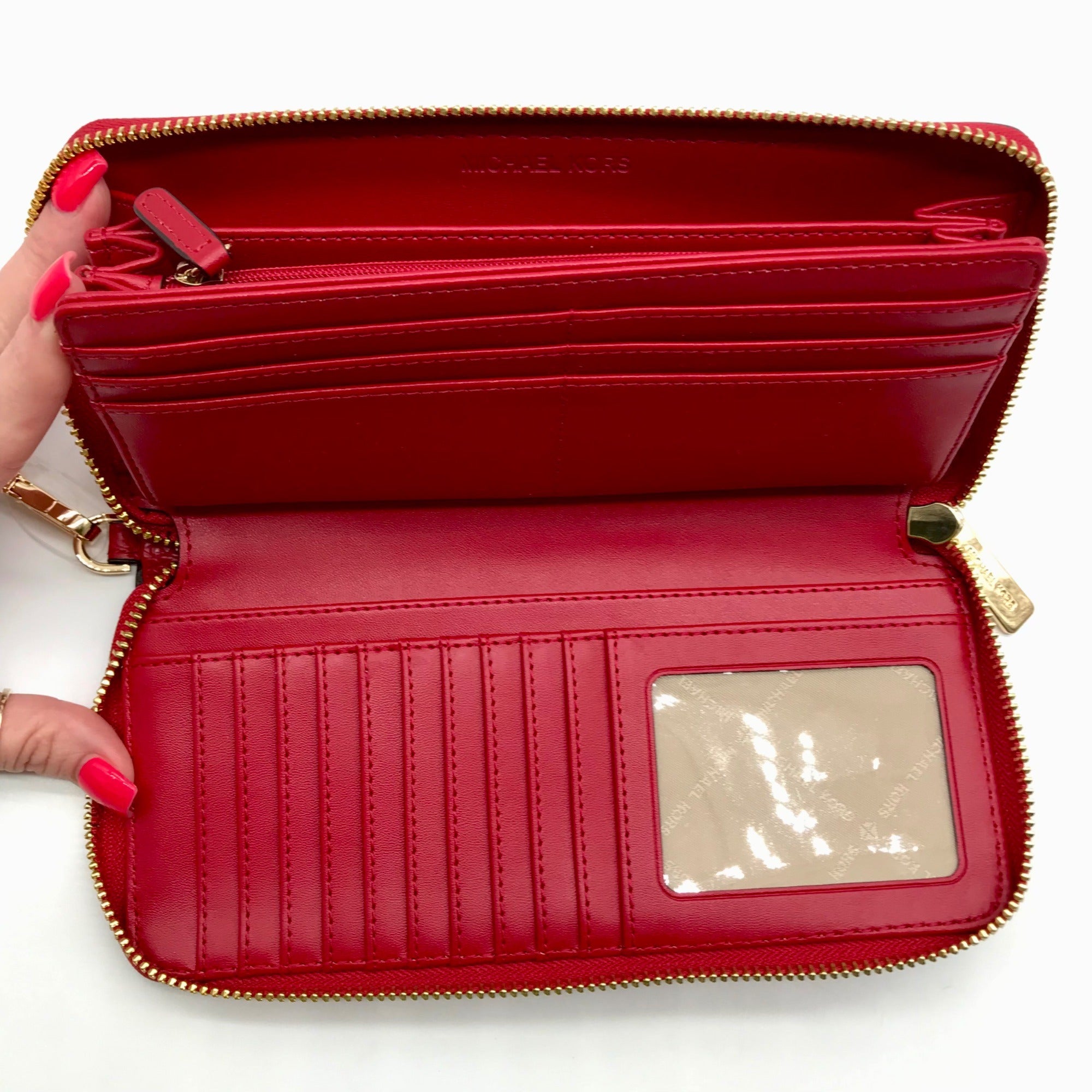 Michael Kors Red Pebbled Leather Jet Set Continental Wristlet
