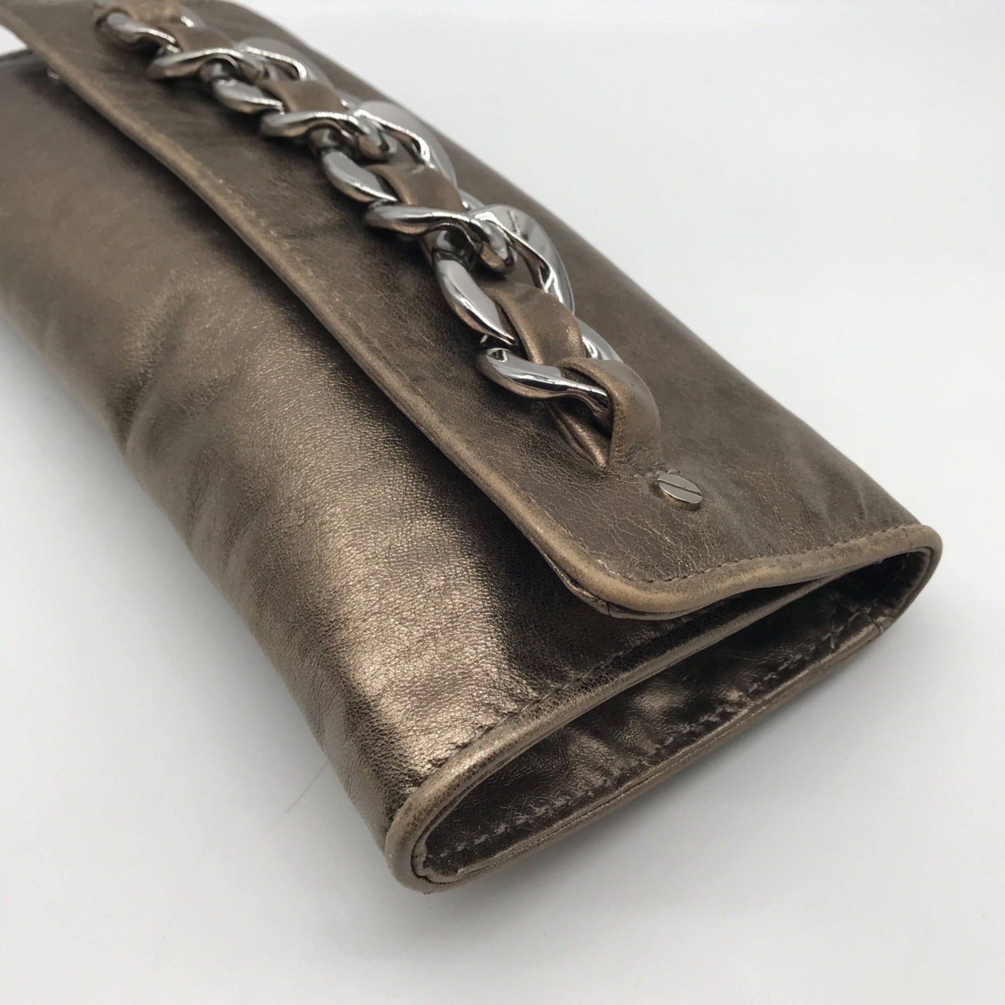 Michael Kors Metallic Light Gold Leather Chain Clutch