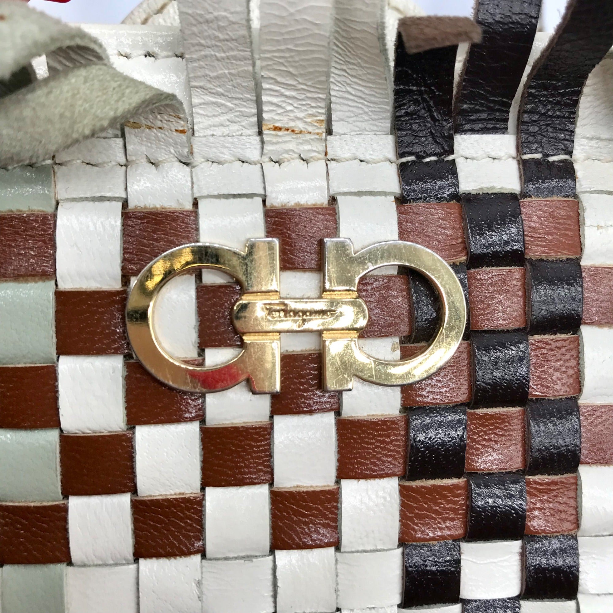 Salvatore Ferragamo Multicolor Woven Leather Gancini Shoulder Bag