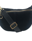 Elizabeth And James Black Suede Scott Half Moon Crossbody