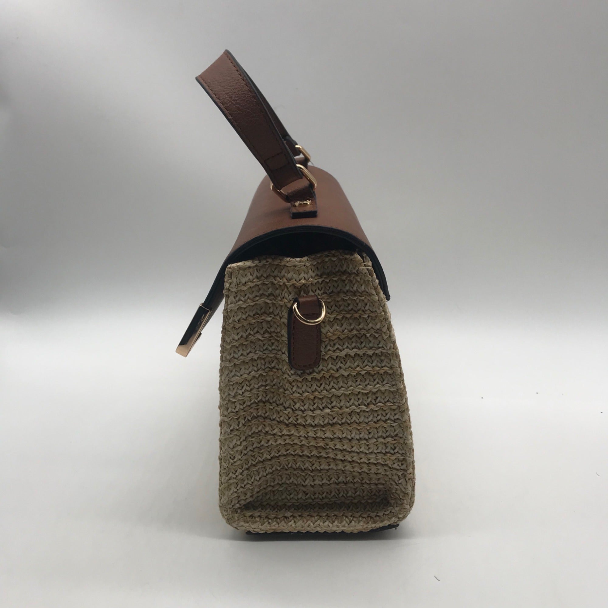 Dune London Chestnut Brown Straw &amp; Vegan Leather Raffia Shoulder Bag