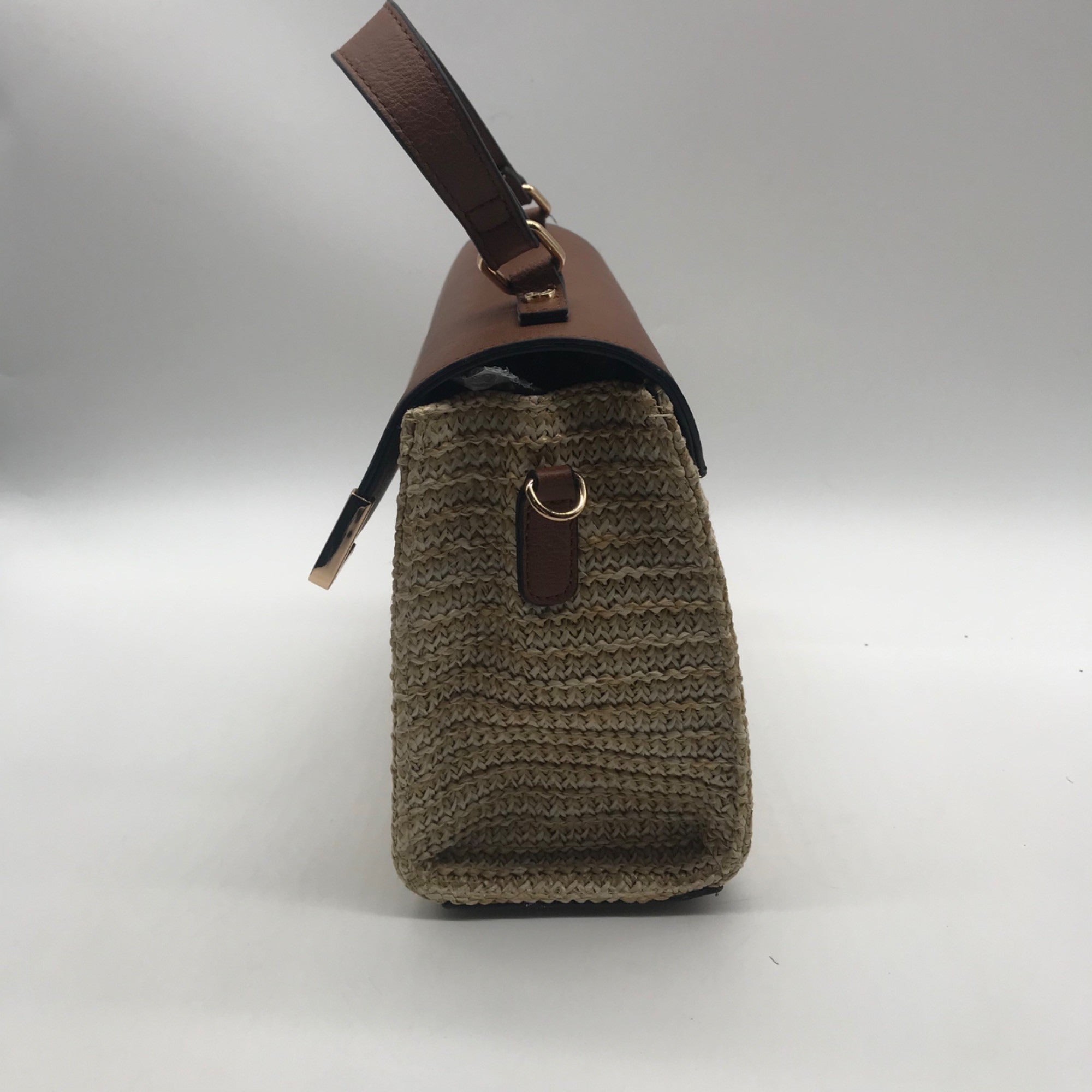 Dune London Chestnut Brown Straw &amp; Vegan Leather Raffia Shoulder Bag