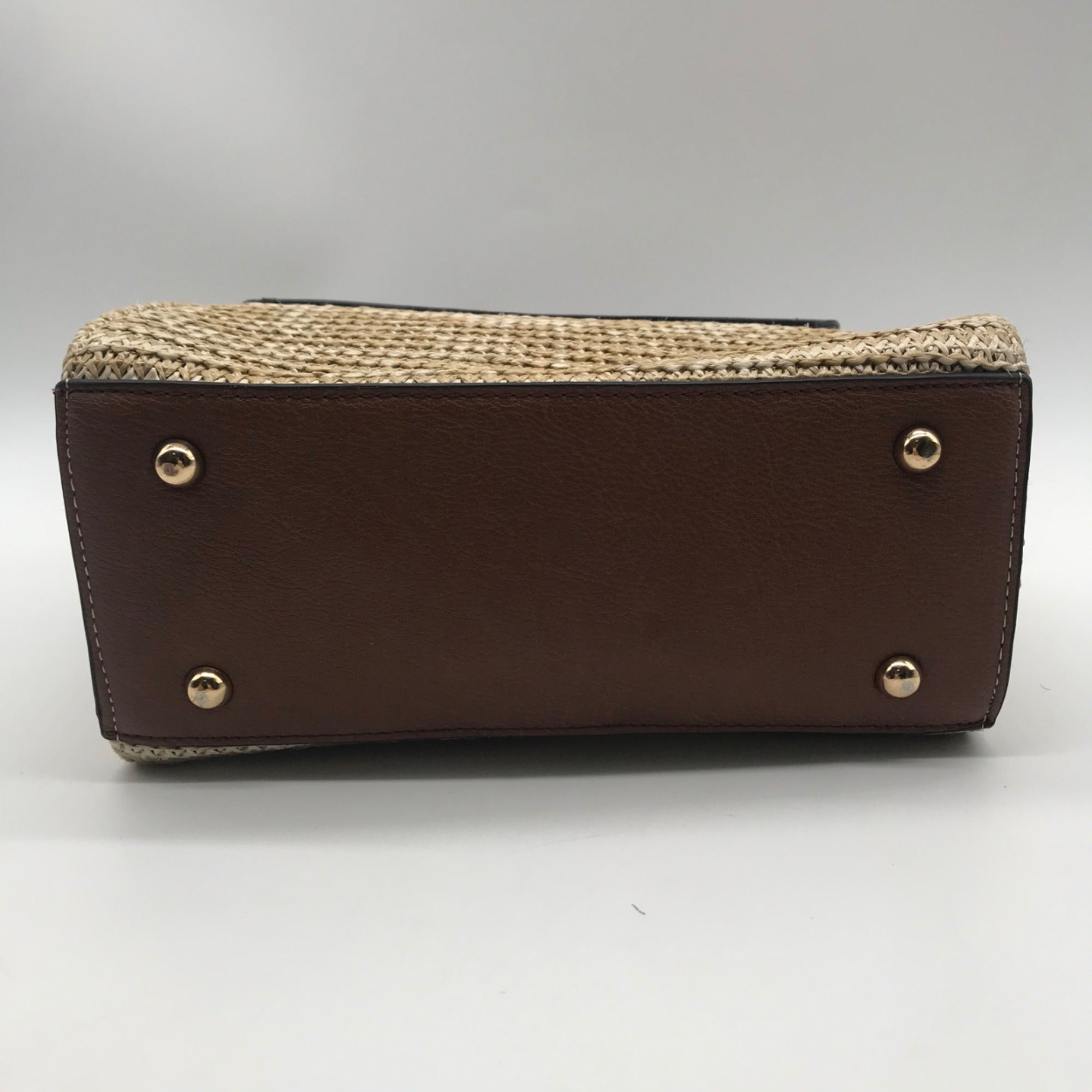 Dune London Chestnut Brown Straw &amp; Vegan Leather Raffia Shoulder Bag