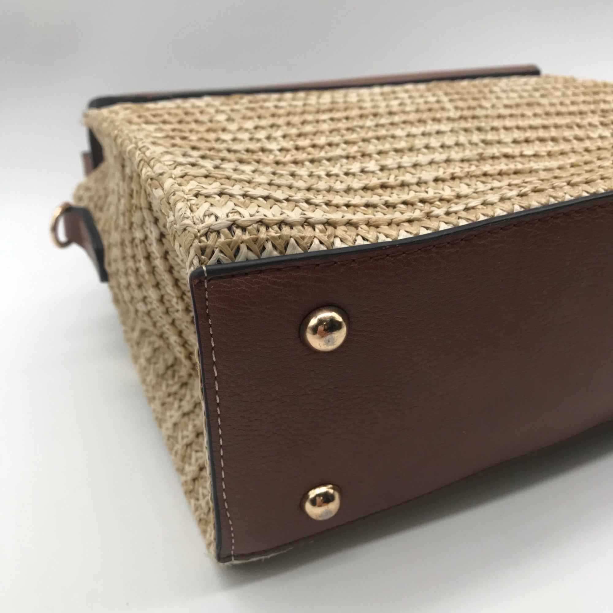 Dune London Chestnut Brown Straw &amp; Vegan Leather Raffia Shoulder Bag