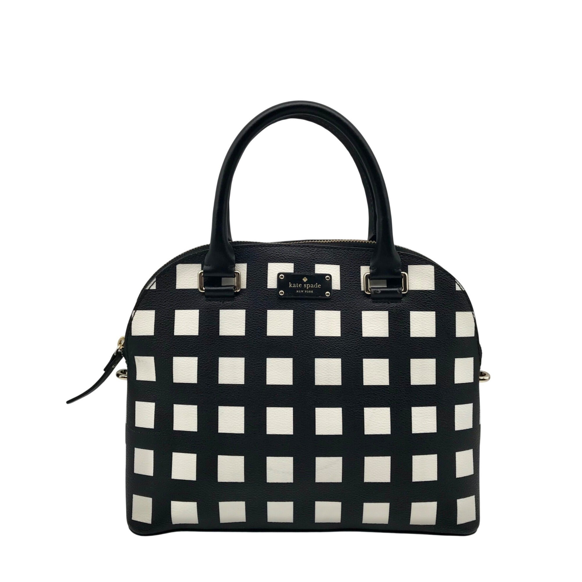 Kate Spade Black And White Canvas Checkered Grove Street Domed Satchel Bag