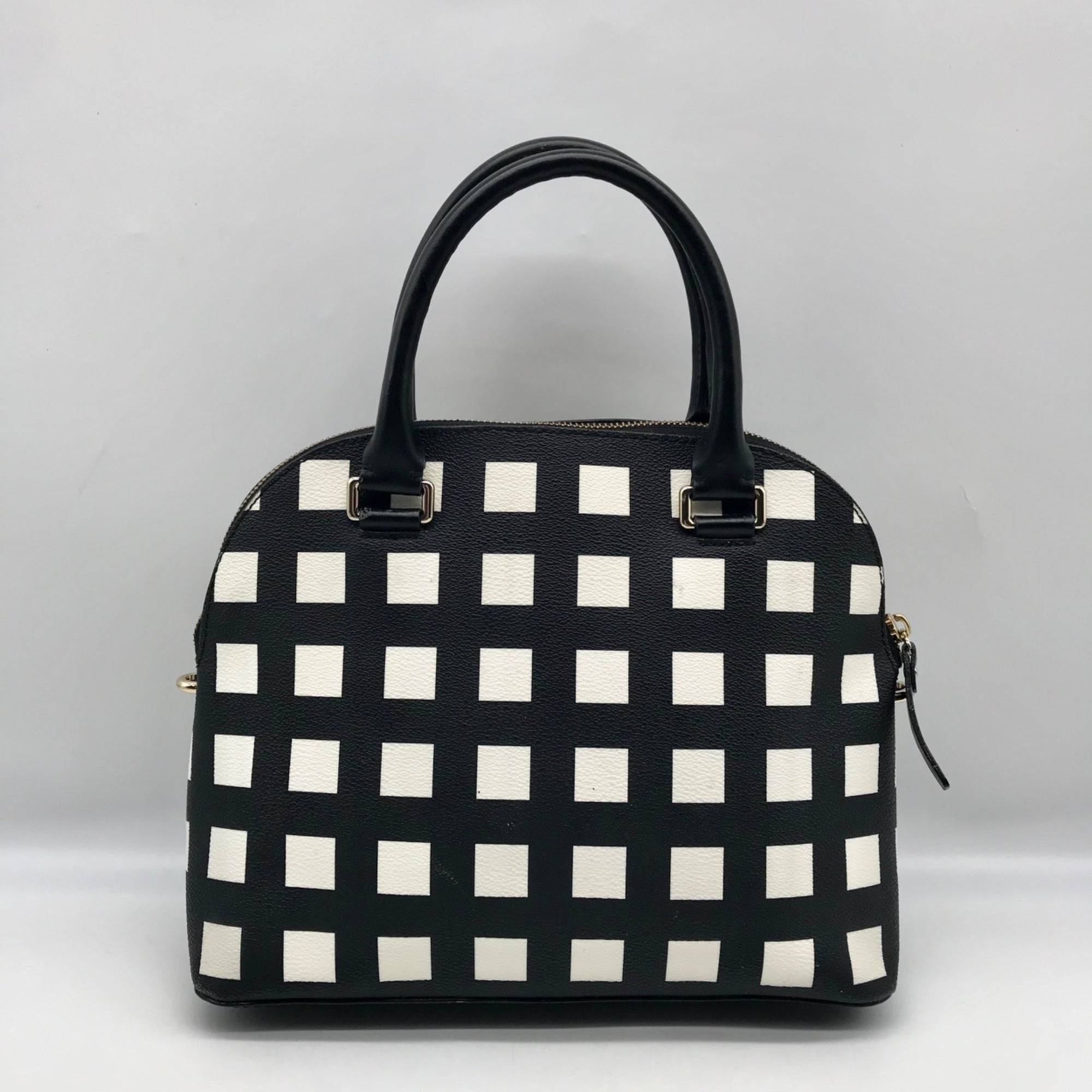 Kate Spade Black And White Canvas Checkered Grove Street Domed Satchel Bag